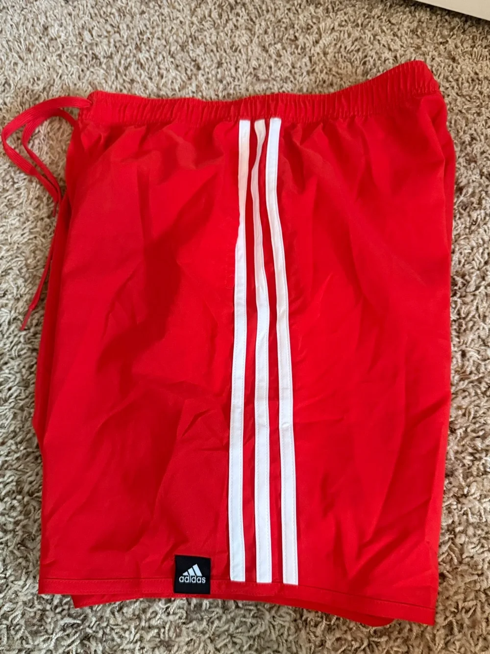 Mens Adidas Red Performance Classic Length 3-Stripes Swim Shorts
